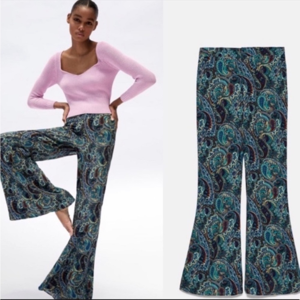 NWT-zara paisley flare pants-S